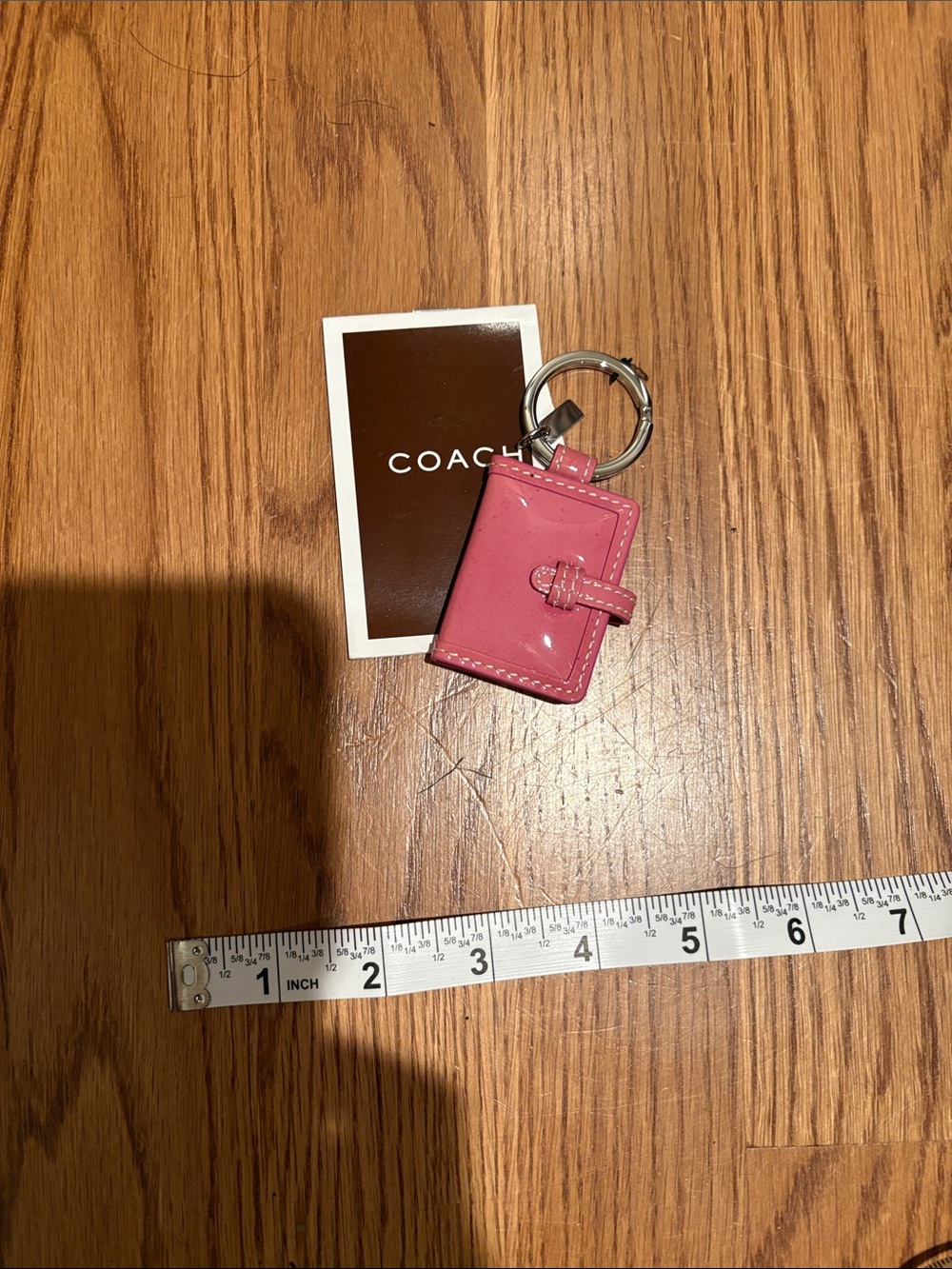 COACH Pink Patent Leather Mini photo Keychain Wallet Charm
